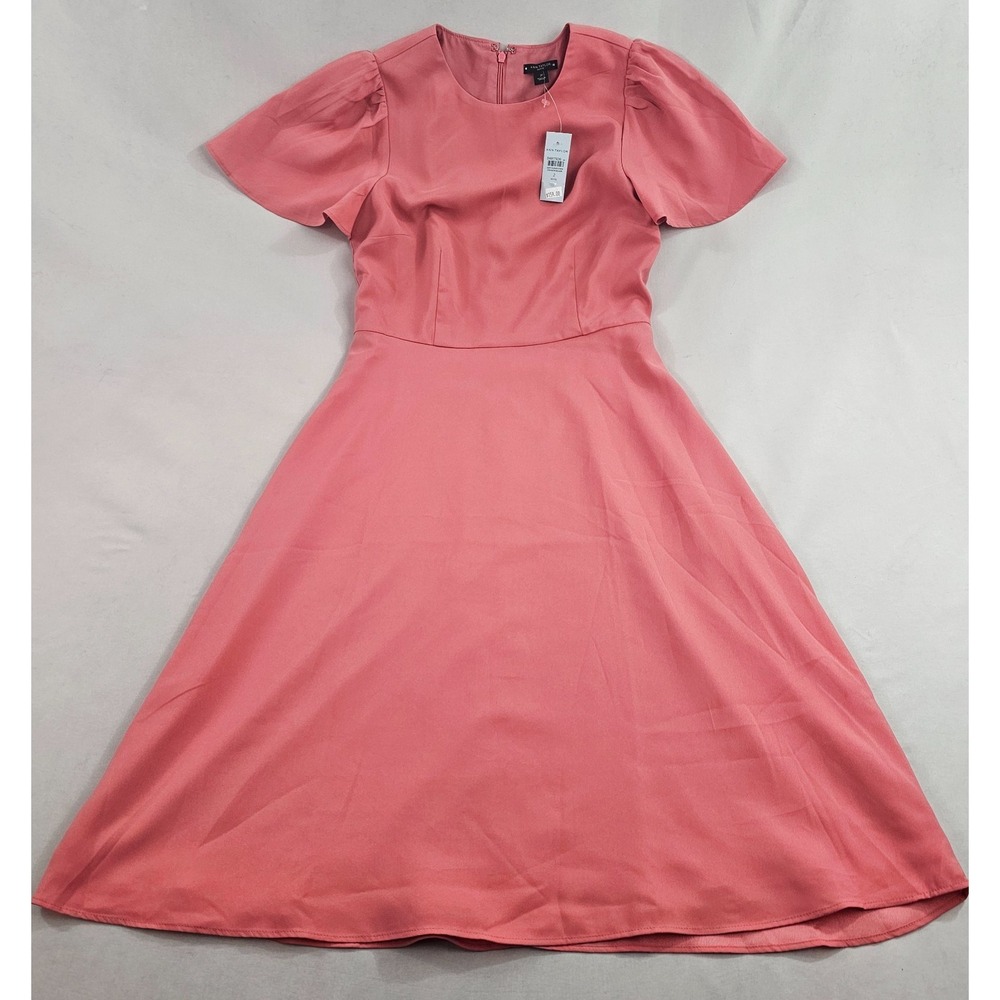 Ann Taylor Pink A-Line Dress Womens 2P Petite Short Sleeve Zip 34817926 NEW